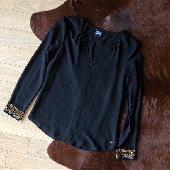 Long Sleeve Chiffon Blouse with Beaded Cuff - Picture 4 of 10